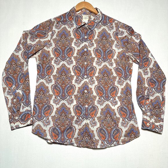 J.Crew Men’s M Paisley Print Cotton Button-Up Shirt — Orange Blue - Picture 1 of 7